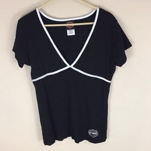 Harley Davidson Black Cotton Top with White Edging Size XL Embroidered Patch